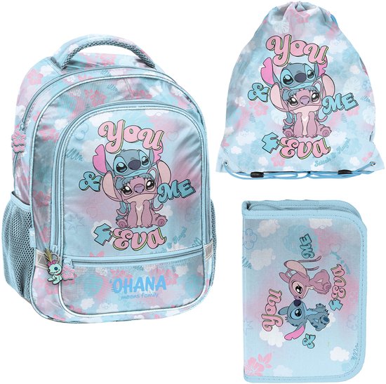 Stitch Angel Paso - Rugzak met Tekenetui en Gymtas - Schoolrugzak 38x28x15 cm - Blauw