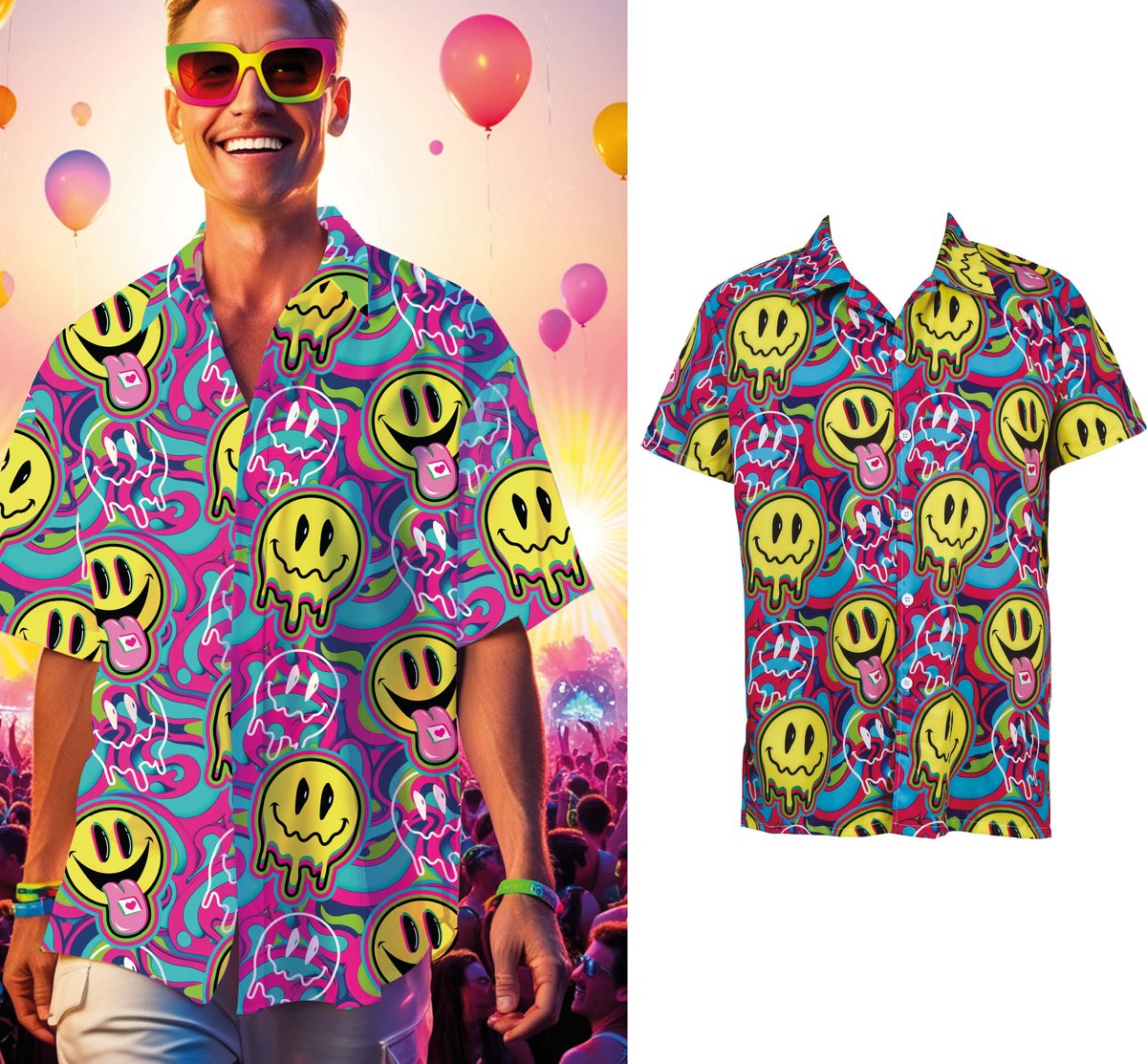Blouse Festival Heren Smiley Happy Vibes - Maat M