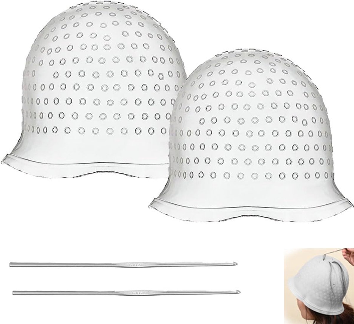 Haarstylingtools - Highlightset - Highlightkapjes - Herbruikbaar - Siliconen - Comfortabel om te dragen - Gemakkelijk schoon te maken - Met gaatjes - Inclusief highlighthaakjes - Wit - Verpakking van 2