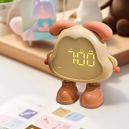 Digitale Kinderwekker - Slaaptrainer Kind - Tijd Leren - Schattig Puppy Ontwerp - 12.5 cm - Geel — afbeelding 2