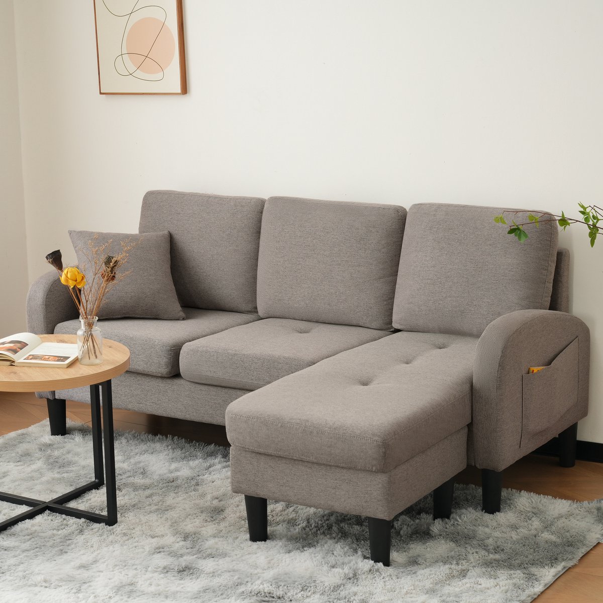 HAUSS SPOLE Hoekbank - Modulair L-Model Bank - Chaiselongue - Modulair & 3-Zits - 166x118x77 cm - Woonkamer Appartement - Katoen-Linnen Donkergrijs