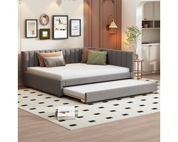 HAUSS SPOLE Gestoffeerd Slaapbankbed 140x200 cm - Uitschuifbaar Met Logeerbed - Zonder Matras - Fluweel - Grijs