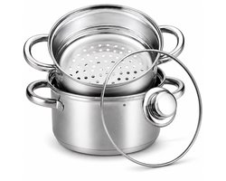 Aviro Stoompan - Glazen Deksel - 3,1L - 20 CM - Inductie En Gas - 3-Delige Rijst- En Groentestomer - RVS