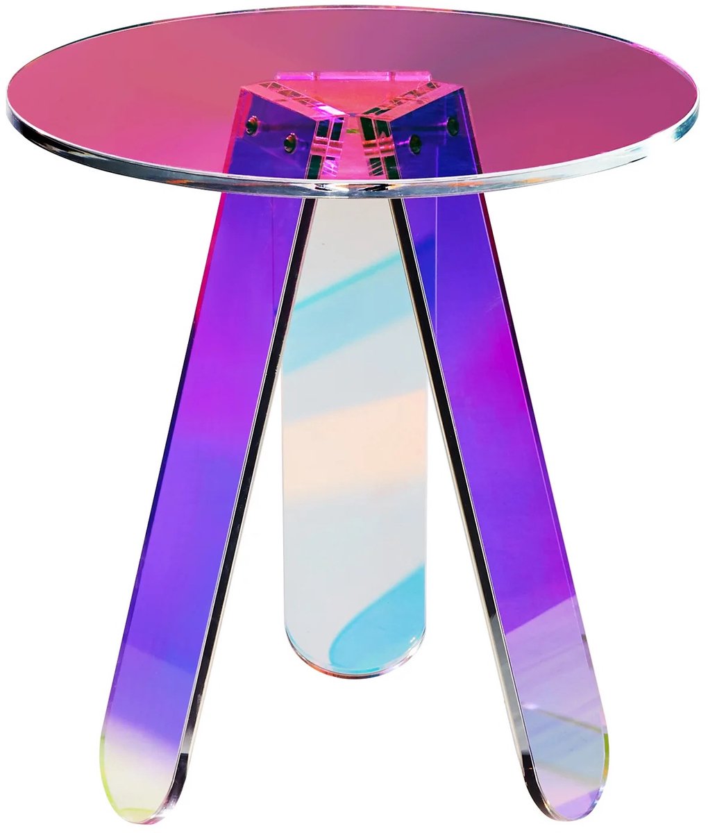 emvae Salontafel - Bijzettafel - Ronde salontafel - Tafel - Koffietafel - Acryl - Iriserend Regenboog Effect - Ø45 x 48 cm - Transparant