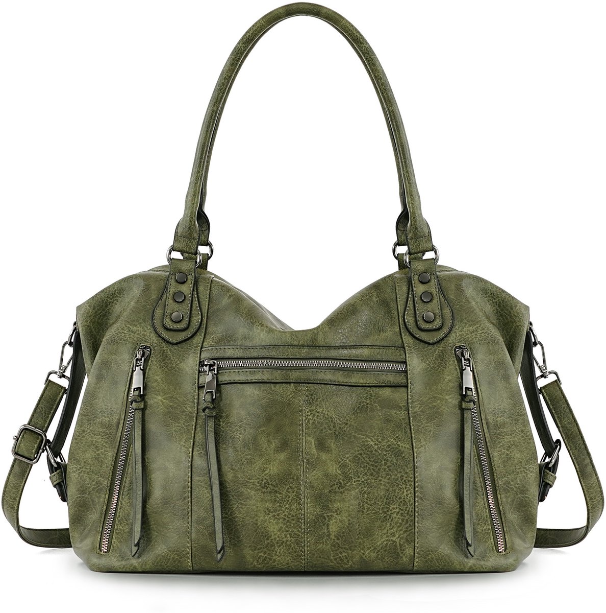 TANTOMI - Dames Handtas - Middelgrote - Vintage Shopper met rits - 15 inch Laptoptas - Schoudertas - voor Werk, Winkelen en Reizen - Donkergroen