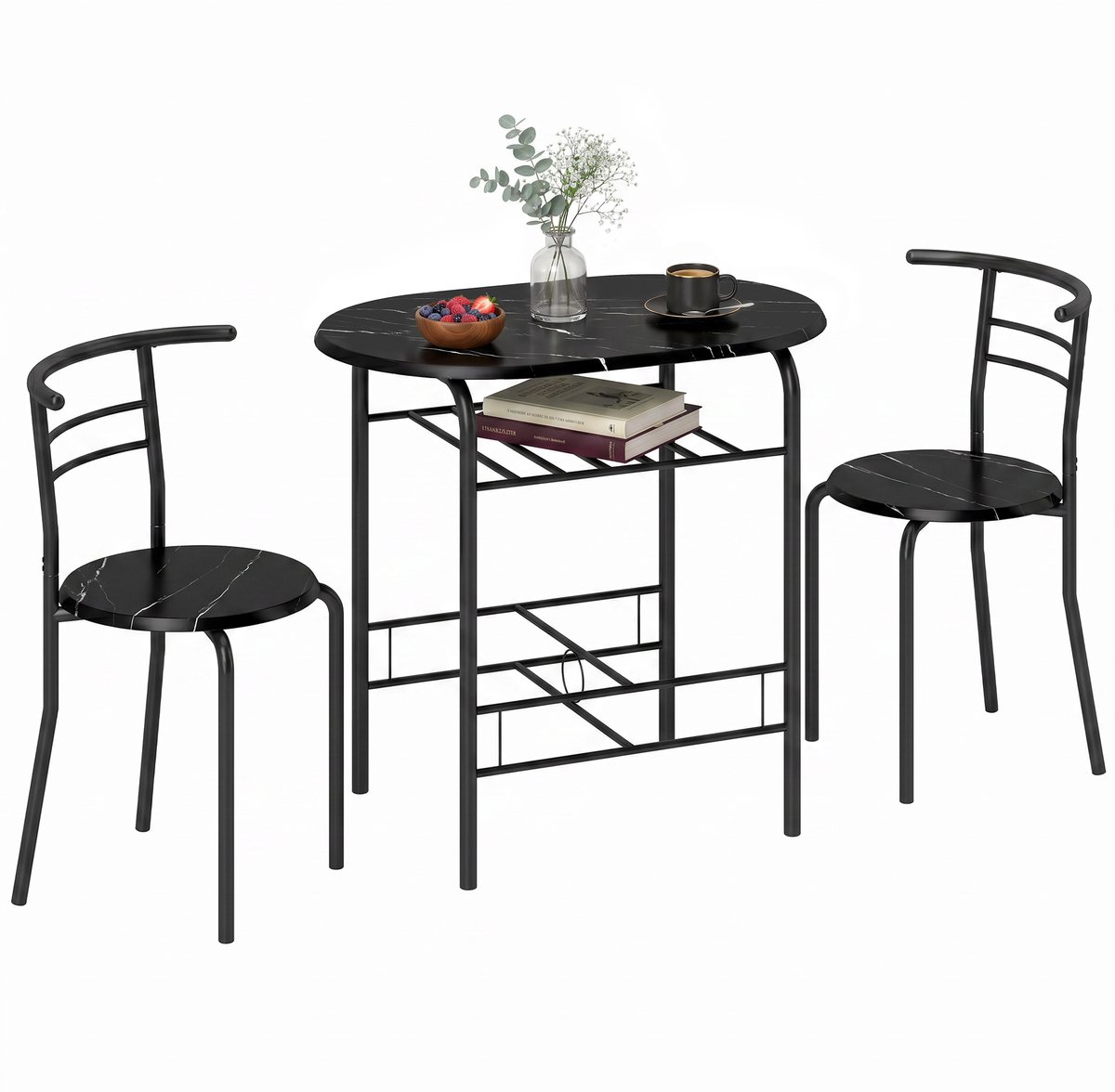 HOMCOM Dining Table Set-MDF, Metall-80L x 52B x 76H cm-Schwarz