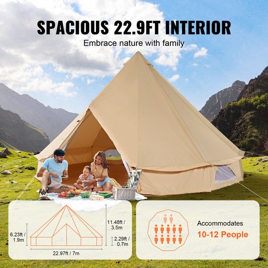 Belltent/Yurttent - Kampeertent - 12 Personen - 7 x 3,5 m - TC-katoen - PVC grondzeil - Familietent/Groepstent - Stalen palen — afbeelding 3