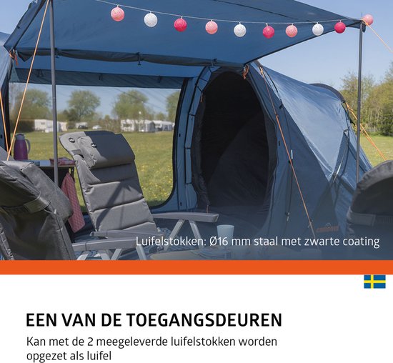 Campout 6 Persoons Familietent Koepeltent Vis-à-Vis - 2 Slaapcabines - 5000 mm Waterdicht - Grote Leefruimte - Incl. Luifel van Campout — afbeelding 4