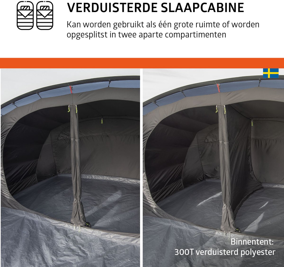 Campout 6-Persoons Familietent Opblaasbare Tunneltent – 5000 mm Waterdicht – 2 Slaapcabines – 19 m² – 15 min Opzettijd – Incl. Pomp & Luifel – foto 6