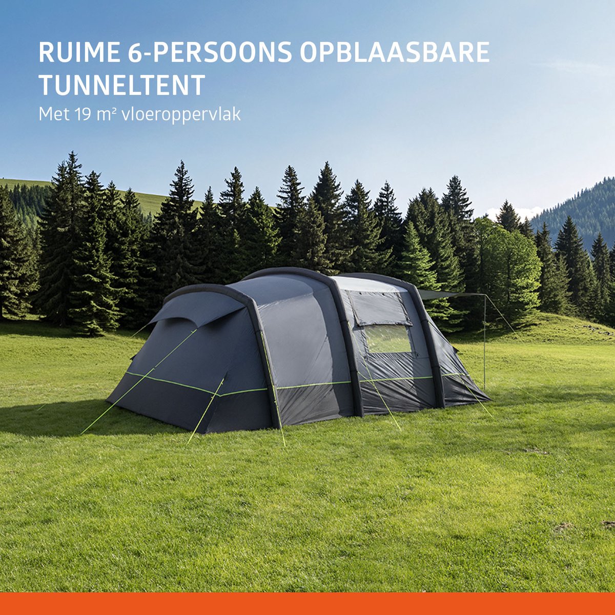 Campout 6-Persoons Familietent Opblaasbare Tunneltent – 5000 mm Waterdicht – 2 Slaapcabines – 19 m² – 15 min Opzettijd – Incl. Pomp & Luifel – foto 5