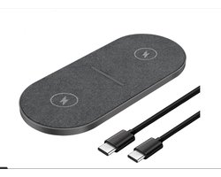 Dubbele 20W Inductielader – 2-in-1 Draadloze Oplader – Geschikt voor iPhone 17, 16, 15, 14, 13, 12, 11, Pro Max, XS, 8 Plus, AirPods, Samsung Galaxy S26, S25, S24, S23, S22, S21, Note20, Note10, Note9, Galaxy Buds, enz.