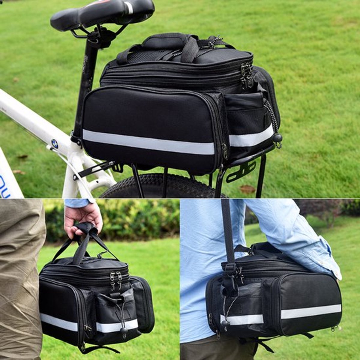 Fietstas voor achterop de bagagedrager - fietstas - bagagedragertas - fietstas voor op het frame - grote capaciteit - waterdichte achterzadeltas - afneembare fietsrugzak - 27 liter - zwart — cadeau in Sport & Outdoor - foto 2