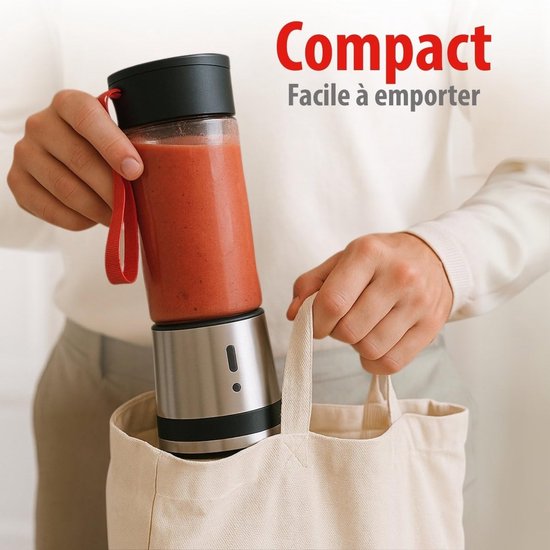 Draagbare Blender - Smoothie Maker Mini - Gezond Leven - USB Oplaadbaar - 300ml - Zilver — afbeelding 2