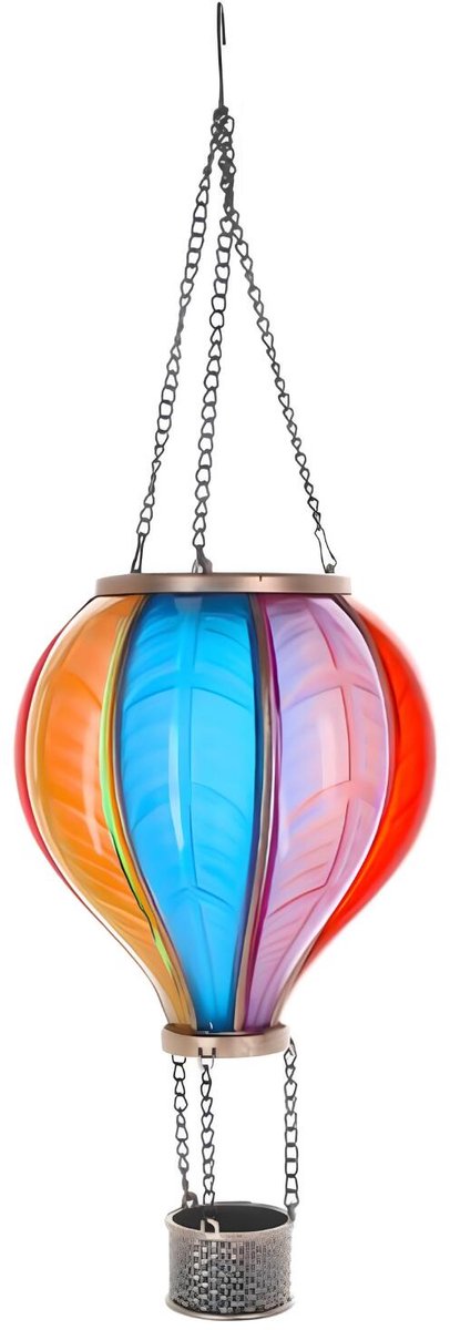 Cepewa Solar buiten luchtballon lantaarn - kleurenmix - hangend - 24 led lampjes - vlam effect - 19 x 62 cm - zonne-energie - tuinverlichting