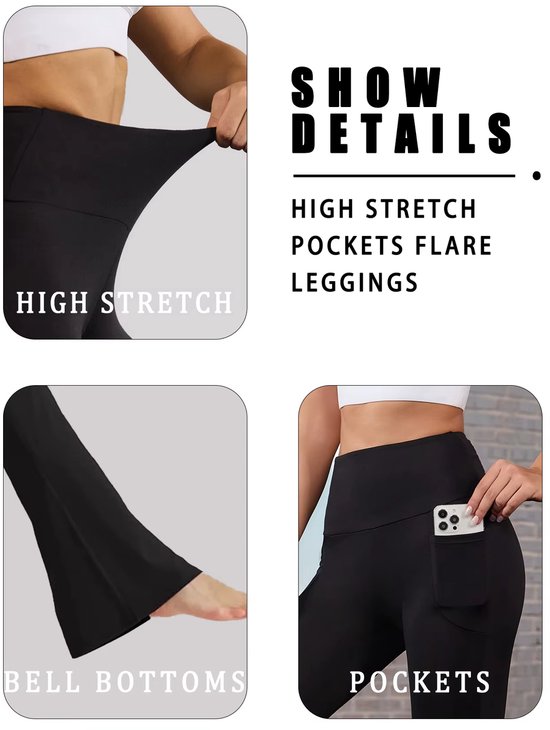 Flare Legging Dames Hoge Taille - Yoga Broek Dames Superzacht met Buikcontrole, Push-Up Effect en Zakken - Marineblauw - Maat M — afbeelding 2