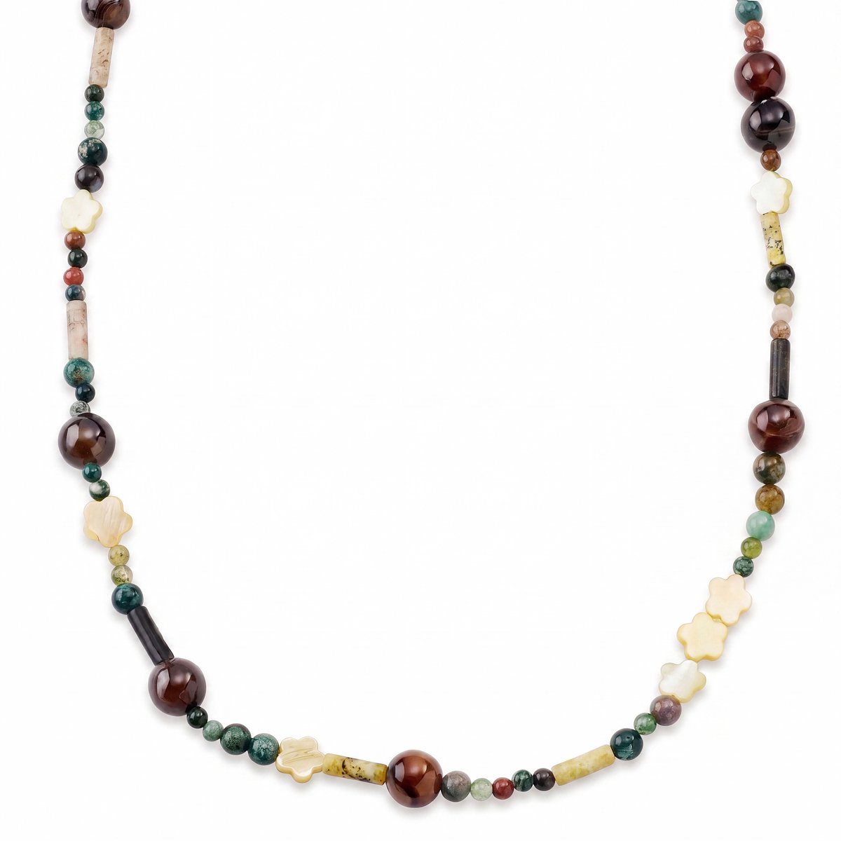 Mediterranean | Ketting met kralen van natuursteen en schelp in aardetinten