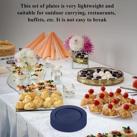 Kunststof Borden Set - 8 Delige Servies - 25 cm Diameter - Onbreekbaar en Vaatwasmachinebestendig - Voor Picknick Camping en Thuisgebruik - Blauw — afbeelding 2