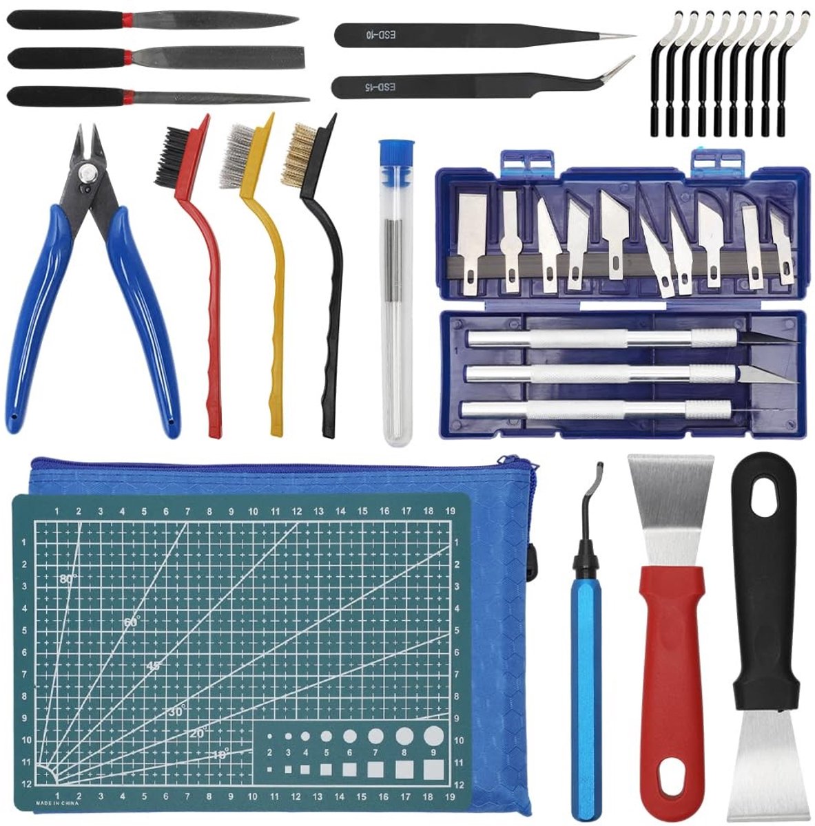 Dailygoods- 3D-printer Gereedschapsset 42 Stuks - Accessoireset - Reinigingsset - Borstels - Vijlen - Knutselmessenset - 3D-printgereedschap