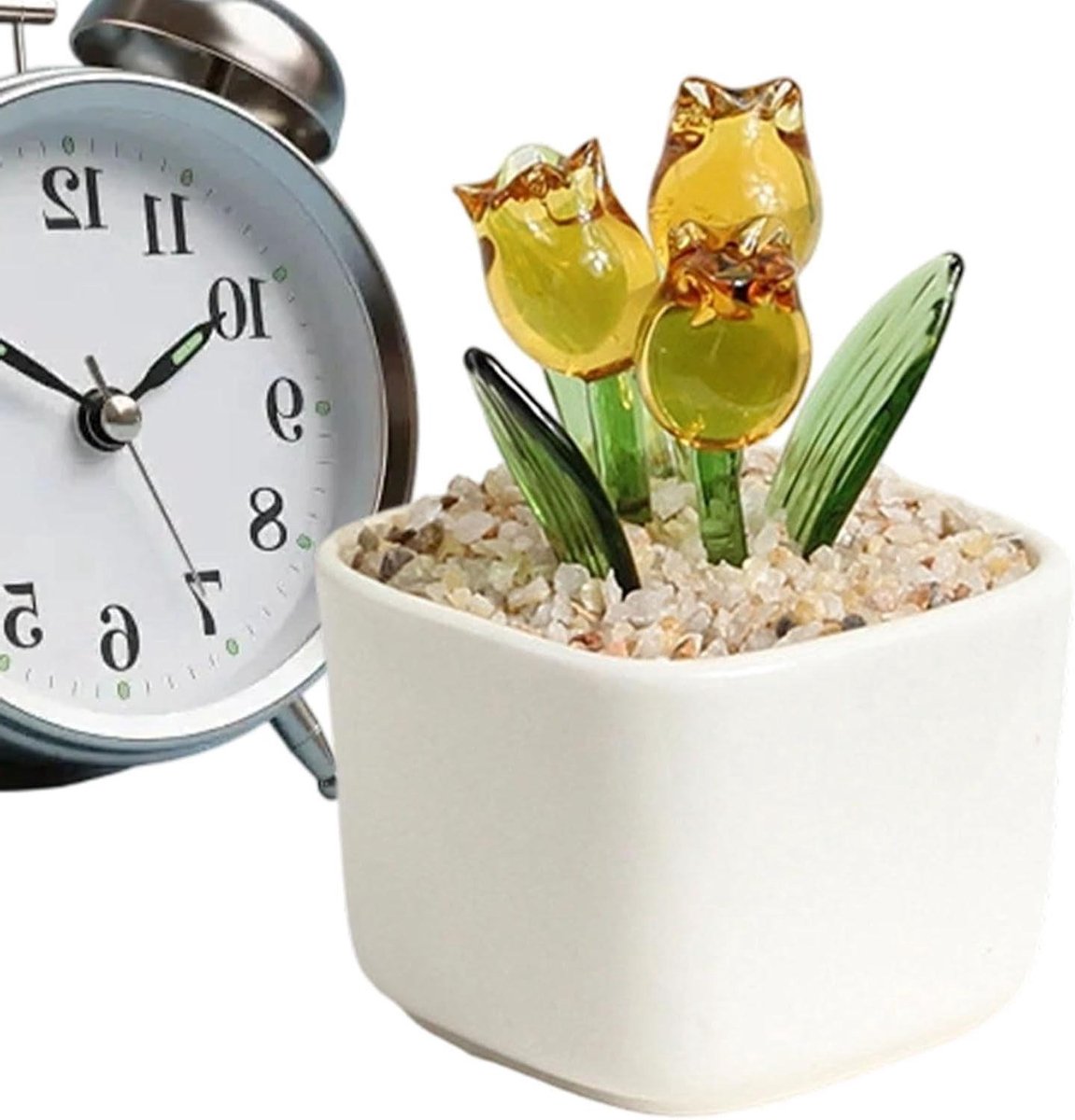 Glazen bloemenboeket - Decoratieve sculptuur - Interieur verfraaien - Lichtreflecterend glas - 6 x 6 x 6 cm - Geel