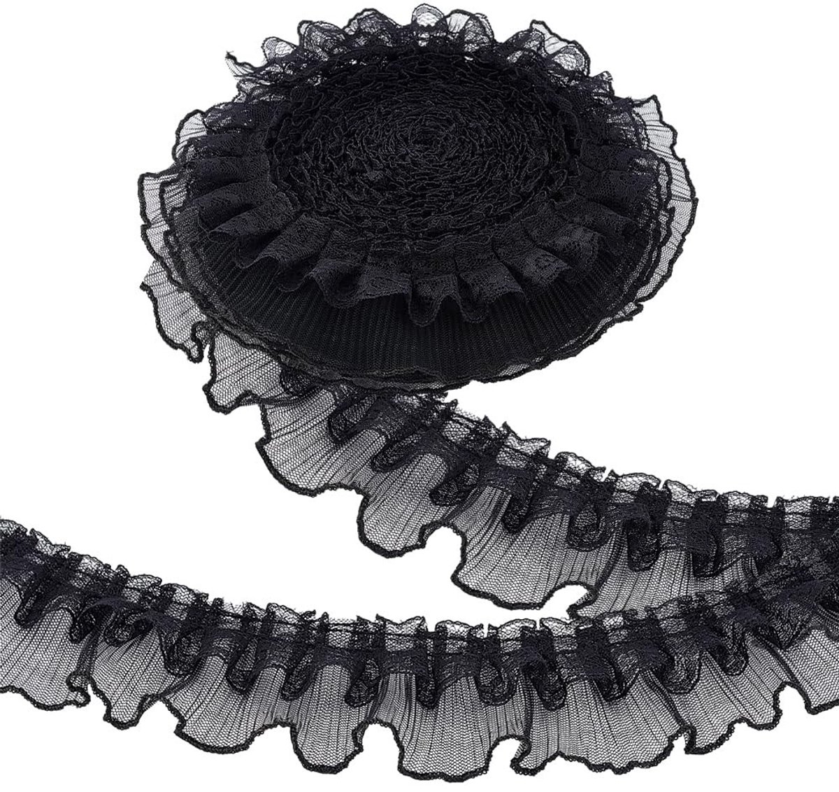 Dailygoods- Kantband Dubbellaags 10 Yards - Gotische Bloemen - Bruiloft - Polyester Stof - 6 cm Breed - Zwart