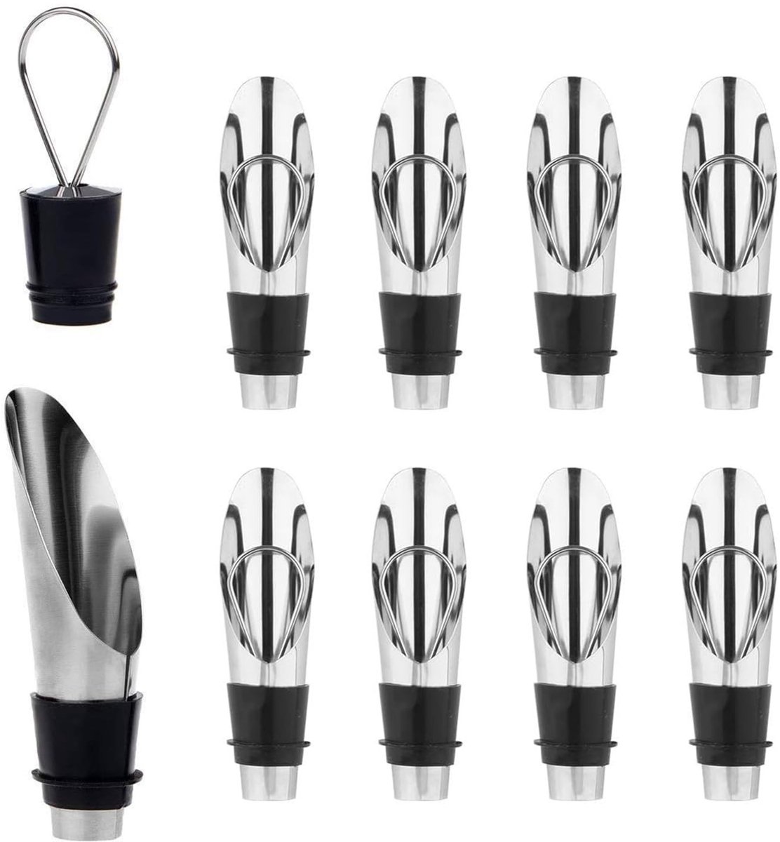 Dailygoods- Wijnschenker 2-in-1 - Roestvrijstalen Wijnbeluchter - Drankbeluchtende Tuit - Flesstop - Duurzaam - Veilig en Roestbestendig