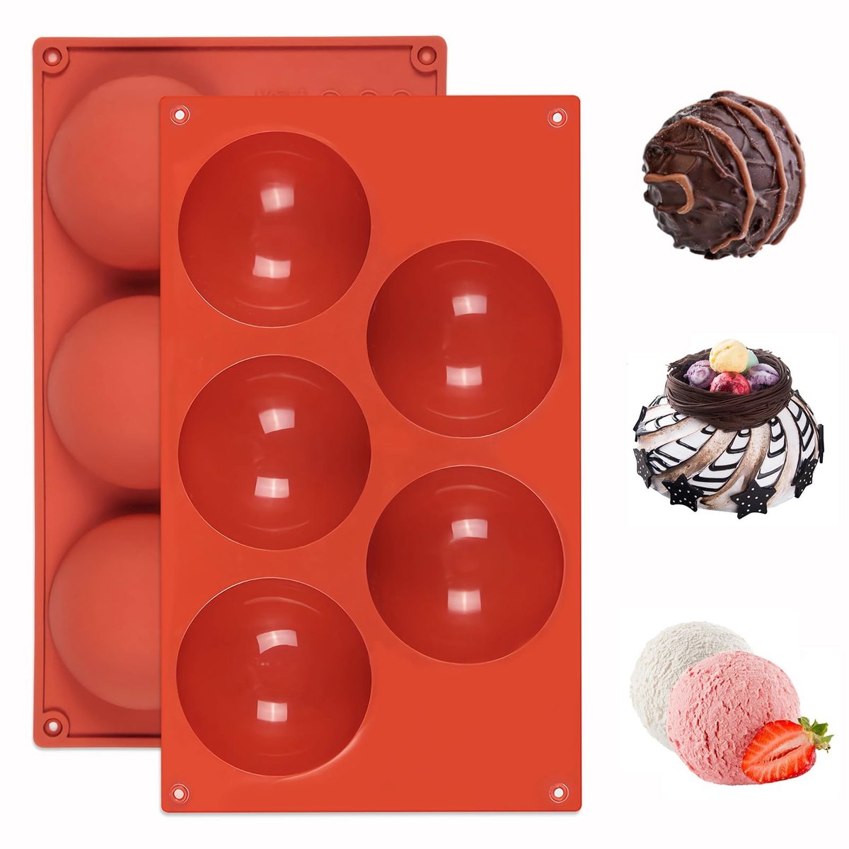 Dailygoods- Siliconen Halve Bolvorm - 2 Stuks - 5 Holtes Ø 8 cm - Voor Chocolade/Cake - Gelei/Pudding - Koepelschuim - Duurzaam Materiaal - Siliconen Bakvorm