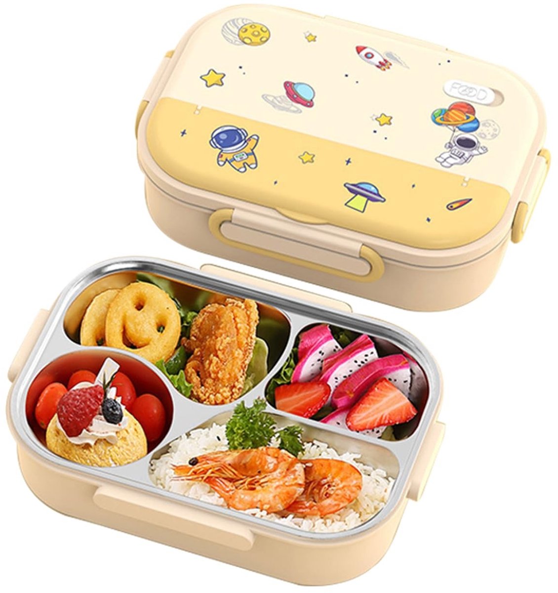 Dailygoods- Lunchbox Kinderen - Bento Box - 4 Compartimenten - BPA-vrij - Schattig Ontwerp - Eenvoudig te Openen