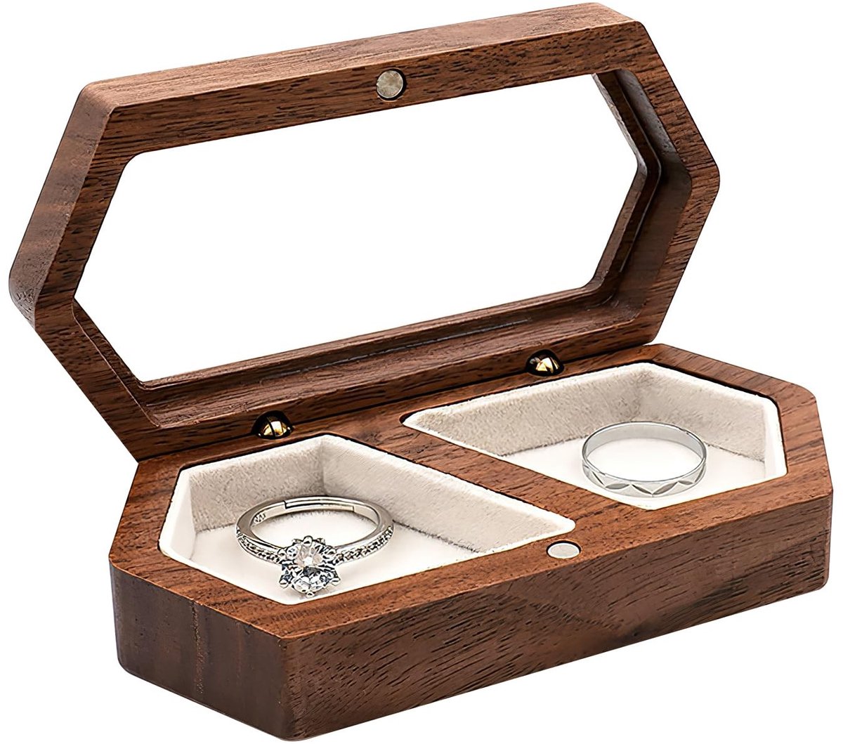 Dailygoods- Ringendoos met fluwelen interieur - Ringendoos huwelijk - Ringendoos 2 ringen - Houten ringendoos - Sieradenkistje - Duurzaam en schokbestendig - Ringbox