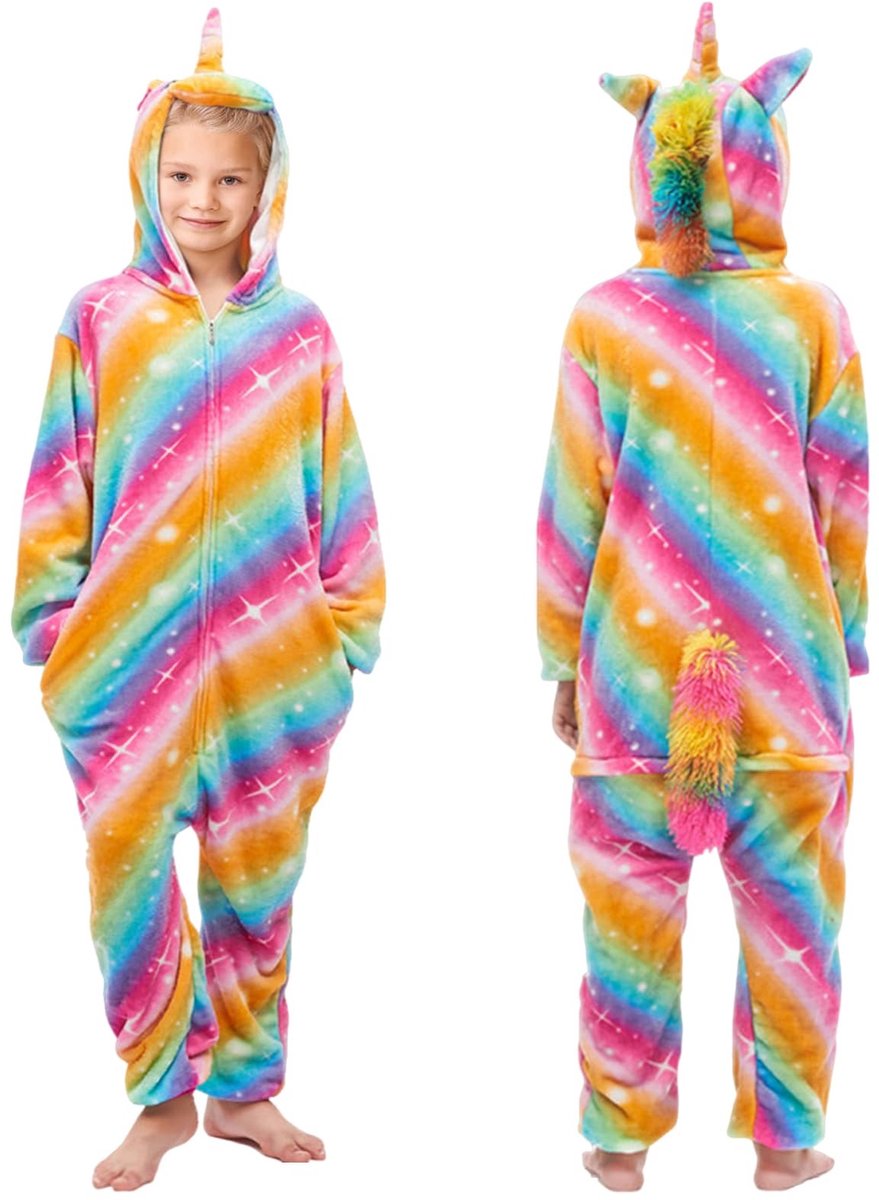 Dailygoods- Pyjama Eenhoorn - Onesie Kinderen - Pluche Jumpsuit - Flanelmateriaal - Zacht en Comfortabel - Geschikt voor 5-10 Jaar