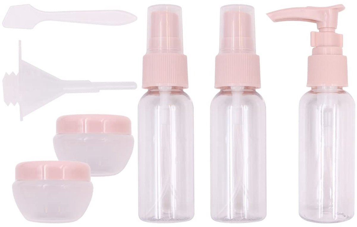 Dailygoods- Reisflessenset - Lekvrije Reiscontainer - Siliconen Toilettas - 50 ml Drukfles - 30 ml Spuitfles - 2 x 10 g Crèmepotjes - Duurzaam en Herbruikbaar