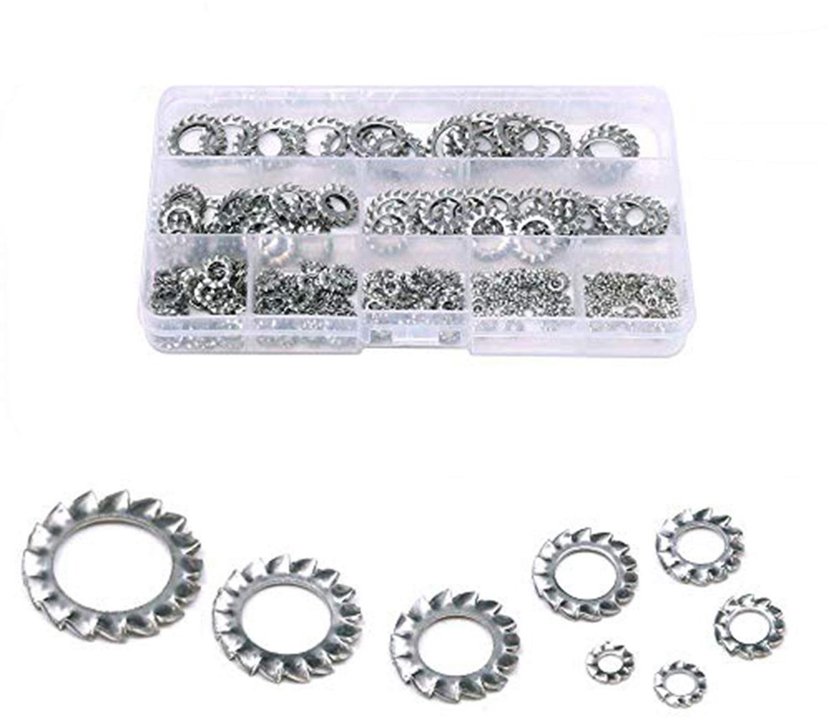Dailygoods- Sluitringen 300 Stuks - Roestvrij Staal 304 - Buitenvertanding - Assortiment M2.5/M3/M4/M5/M6/M8/M10/M12 - Corrosiebestendig - Opbergdoos - Schijven
