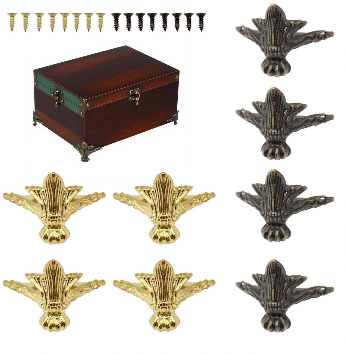 Dailygoods- Meubelpoten Antiek - 8 Stuks - Zinklegering - Decoratieve Hoekbescherming - Retro Look - Goud/Brons - Robuust en Stijlvol