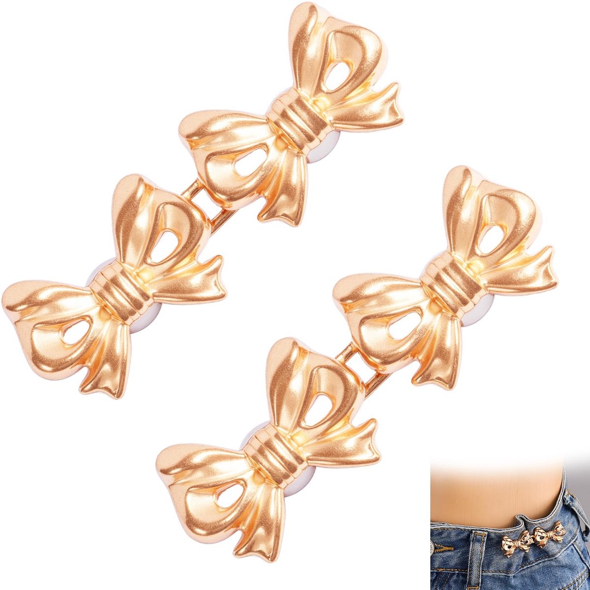 Dailygoods- Strikjeansclip Goud - Verstelbare Tailleclip - Afneembare Broekgespen - 2 Sets - Zinklegering - 5,9x1,9cm - Broektaille-aanspanner