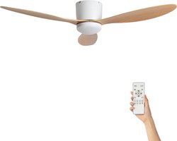 Fantiluxe - Nils - Plafondventilator met verlichting - Wit Hout - Ø132cm - Afstandsbediening - Met lamp - Plafond ventilator - Slaapkamer