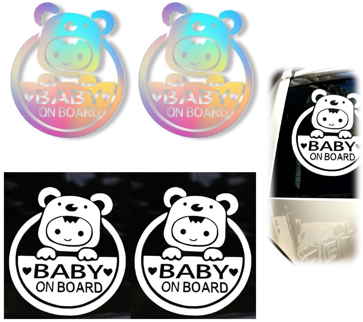 Dailygoods- Veiligheidsstickers Set van 4 - Reflecterende Stickers - Afneembare Stickers - Schattige Stickers - 20 x 16 cm - Verhoogt Veiligheid - Babystickers