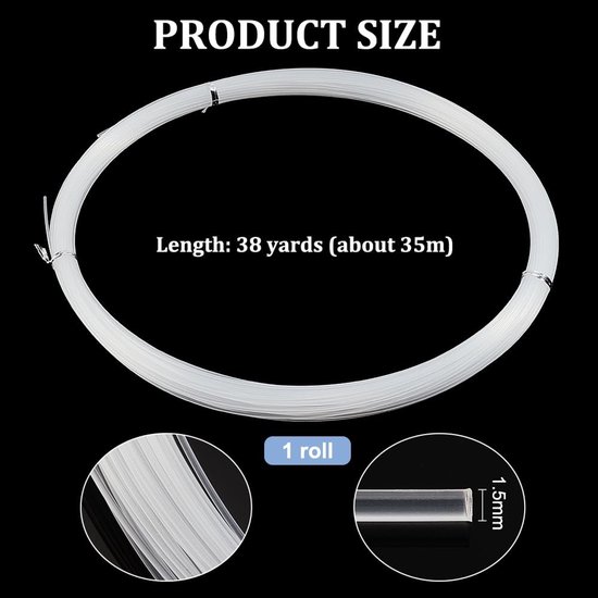 Dailygoods- Nylon Vislijn 35 Meter - Ronde Transparante Lijn - Geheugenrandlijn - Diameter 1,5 mm - Voor Vissen/Sieraden Maken - Uitzonderlijke Ambachtelijke Ervaring - Vissnoer van Dailygoods — afbeelding 2