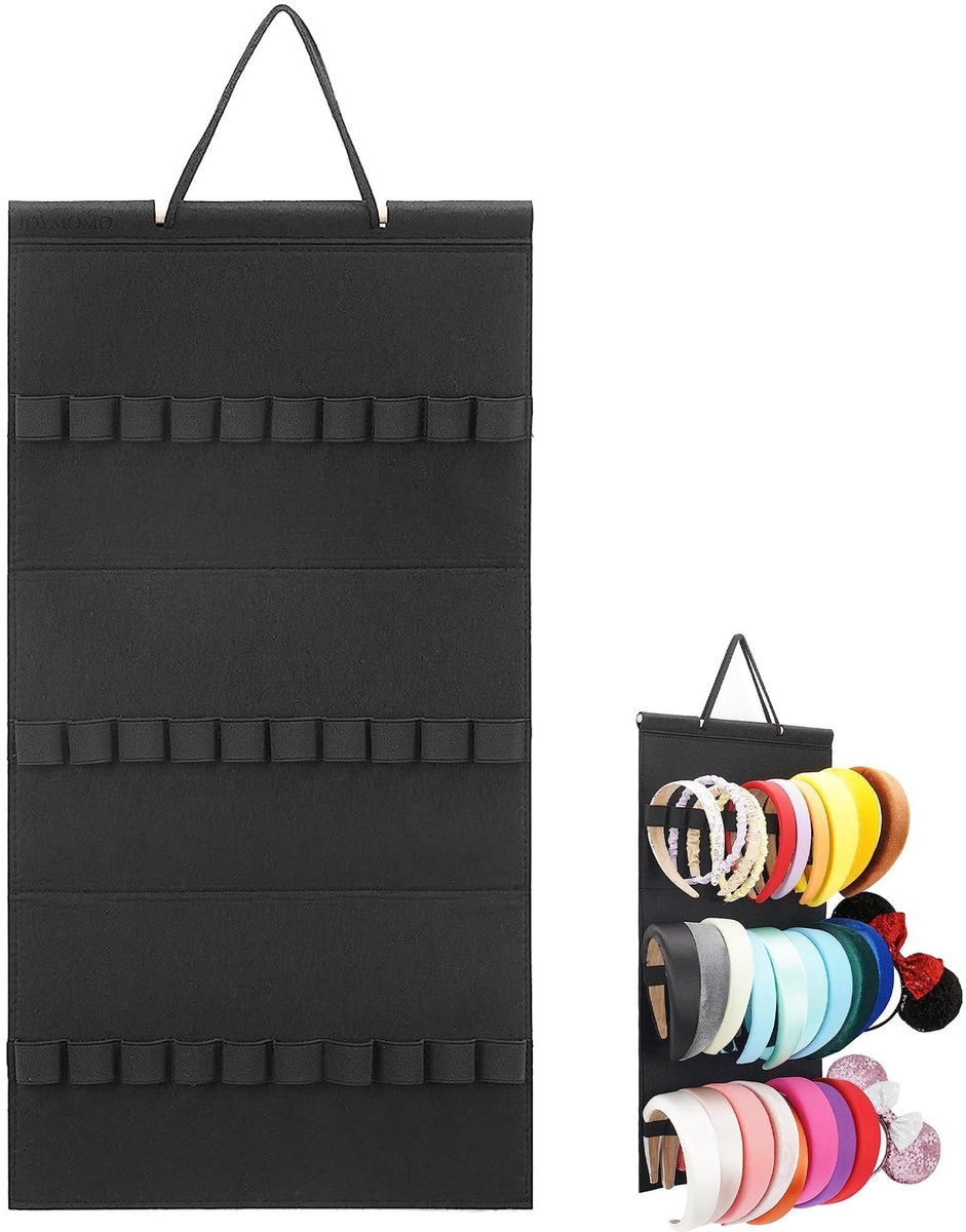 Dailygoods- Hoofdband-Organizer 30 Haken - Opbergtas - Hangend - Vilt - Zwart - 59 x 30 cm - Haarbandhouder