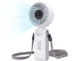 R2B Handventilator Oplaadbaar - Draagbare Mini Ventilator - Nekventilator met 100 Snelheden - Opvouwbaar - 4000 mAh - LED Display en Draagkoord