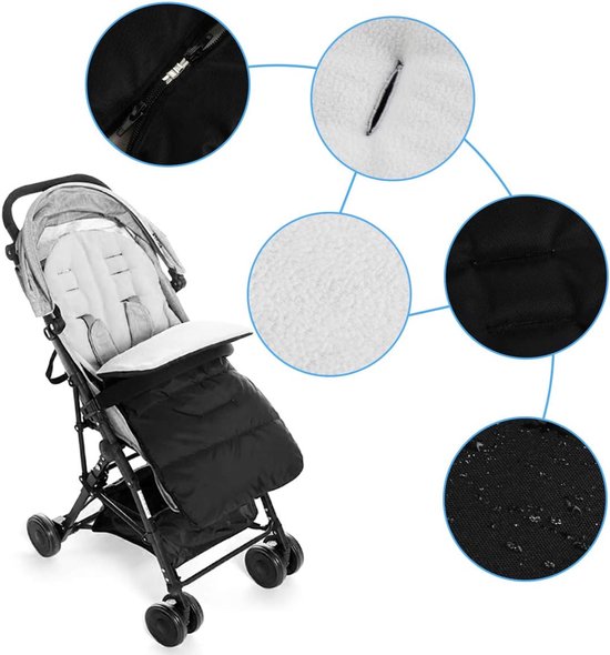 Voetenzak Kinderwagen - Baby Zitje - Warmte Bieden - Waterdicht Oxford Doek - 86 x 40 cm - Zwart Basic — afbeelding 3