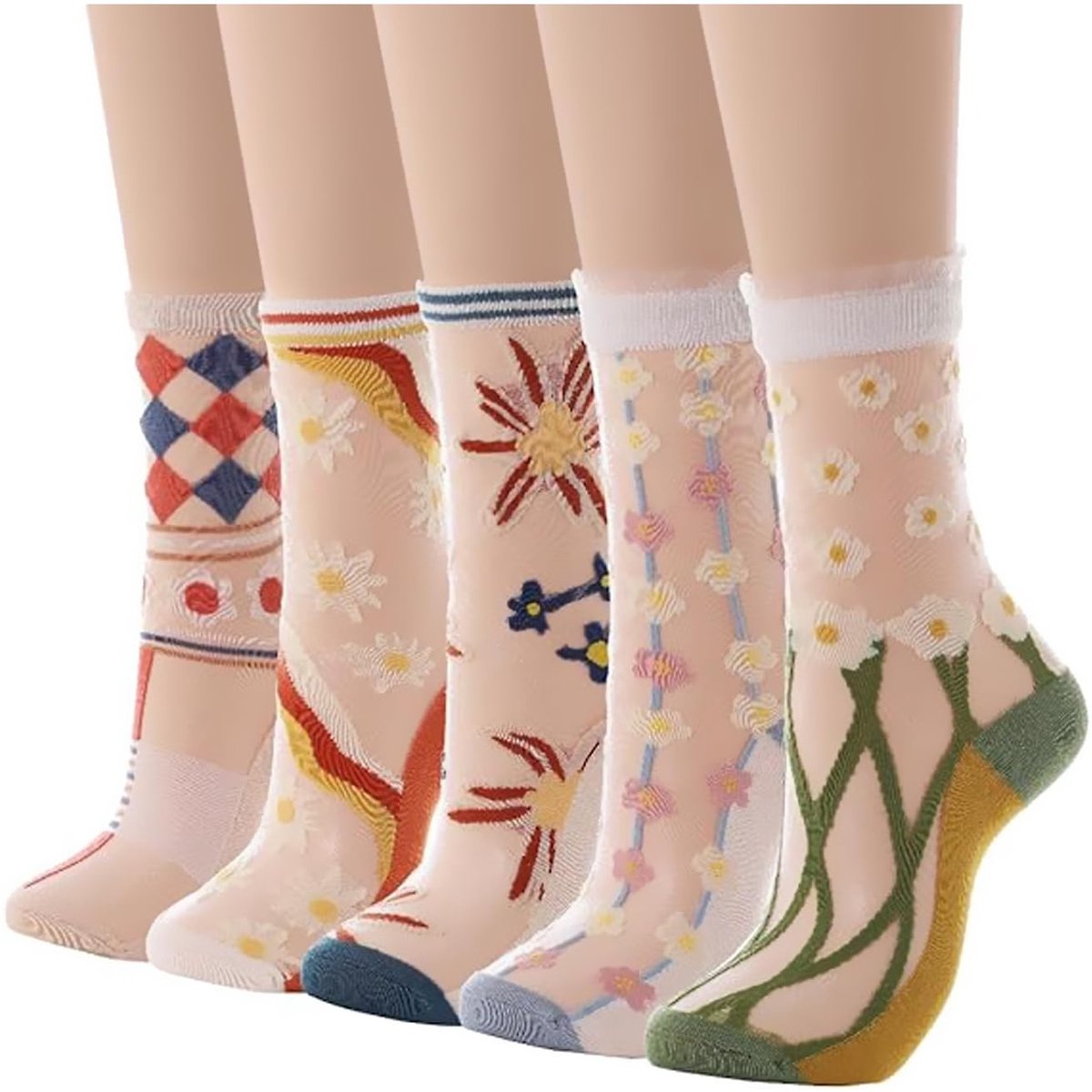 Dailygoods- Sokken Dames - Transparante Netsokken - Dunne Kousen - Katoenen Materiaal - Ademend - Versterkte Hiel en Tenen