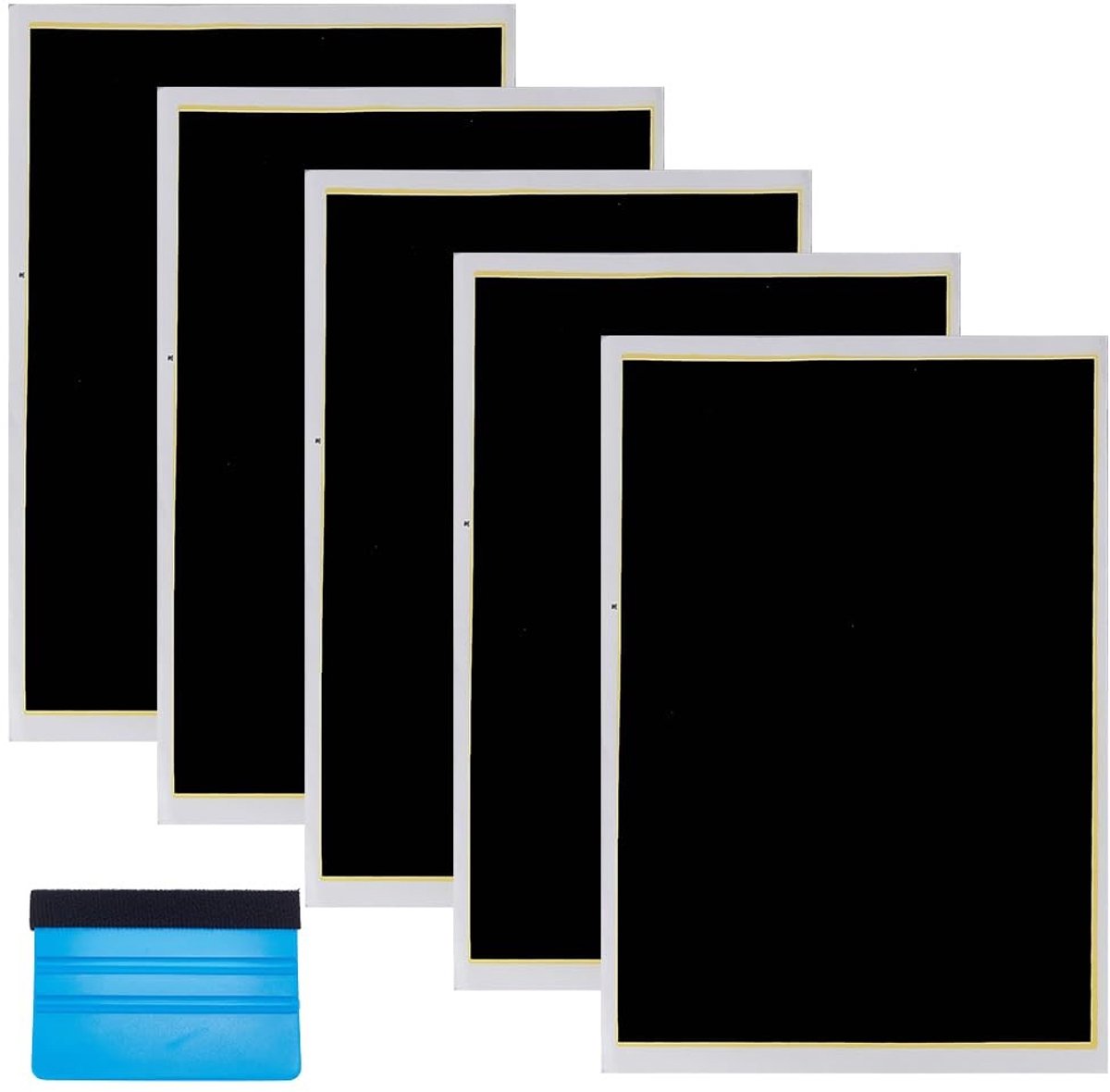 Dailygoods- Lasergravure Markeerpapier 5 Stuks - Zwart - 32,9 x 27 cm - Inclusief Schraper - Voor Keramiek en Glas - 0,1 mm Dikte - Graveerpapier