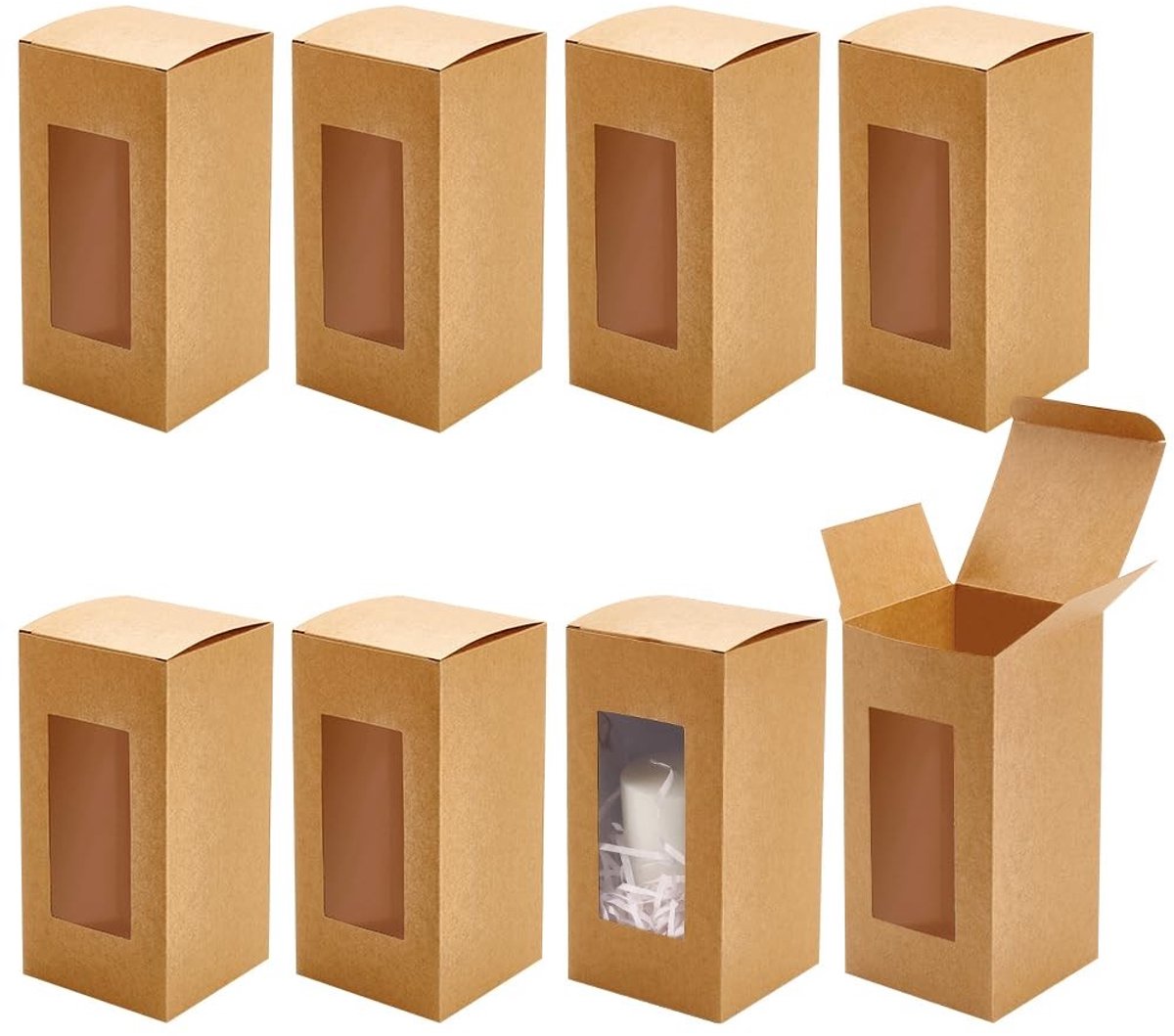 Dailygoods- Bakkerijdozen 20 stuks - Kraftpapier - Doorzichtige vensters - 8 x 8 x 16 cm - Geschenkdozen voor desserts - Veilig en betrouwbaar