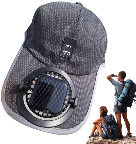 Vivva - Pet met Ventilator – Zonne-energie & USB Oplaadbaar – Ventilatorpet voor Outdoor, Sport en Camping – Verstelbaar - 55 – 60 cm - Zwart - SOLCAP