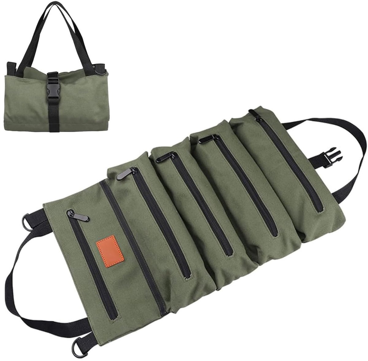 Dailygoods- Tool Pouch Hoogwaardige 16A Canvas - Gereedschapsrol - 5 Ritszakken - Lichtgewicht - Duurzaam - Grote Capaciteit 47x28 cm - Gereedschapstas