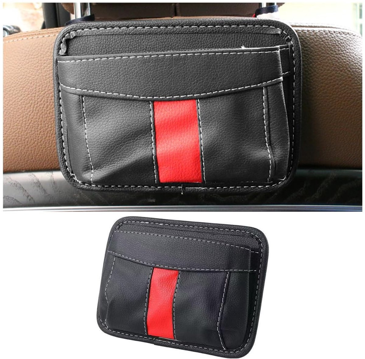 Dailygoods- Opbergdoos Zwart - Auto-organizer - PU-leer - 17 x 12 cm - Duurzaam - Met vakken - Voor mobiele telefoons en sleutels