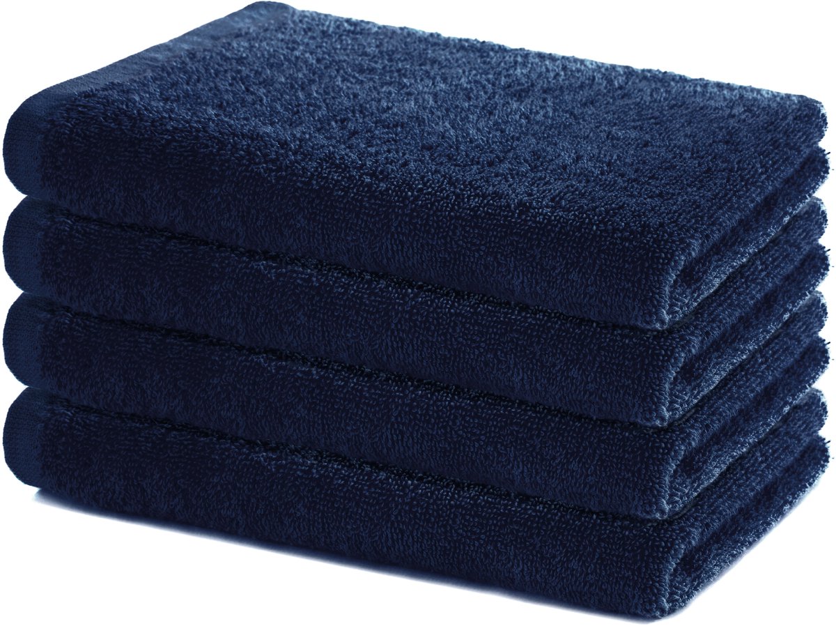 Lavea® Set van 4 Douchelaken 60x120 cm – Zachte en Absorberende Badhanddoeken – 100% Katoen – Oeko-TEX 100 – met Badstofstructuur – Wasbaar op 60°C – voor Badkamer, Fitness en Spa – Marineblauw
