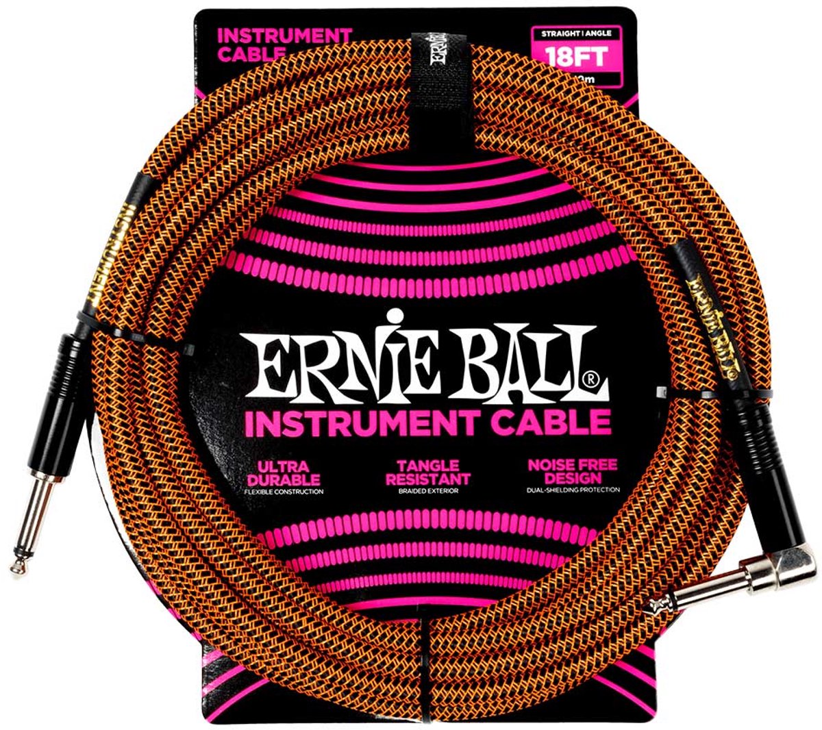 Ernie Ball 6471 Gevlochten Gitaarkabel Pumpkin Pie 5.5 Meter Recht-Haaks