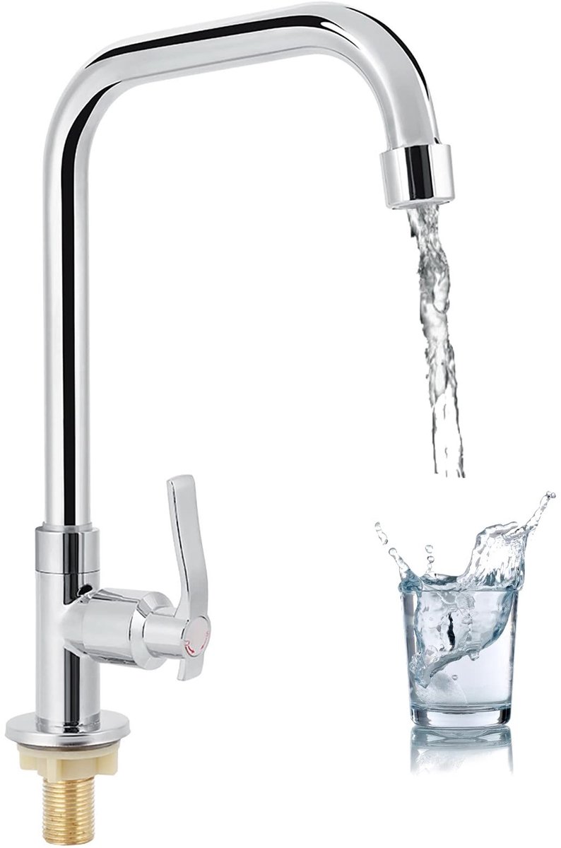 Dailygoods- Aanrechtkraan Draaibaar - Eengreeps Koud Water Kraan - Messing Behuizing - Verchroomd - Totale Hoogte 29 cm - Uitloop Bereik 16 cm - Waterkraan