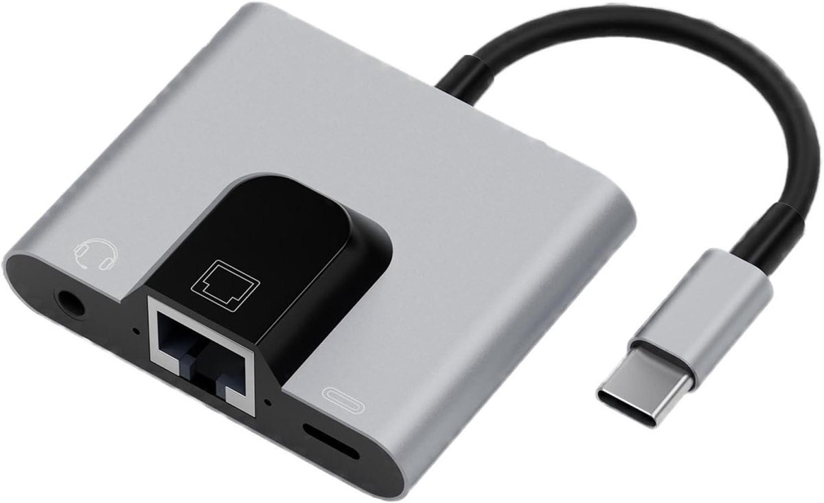 USB C Ethernet Adapter - Netwerk Hub - Stabiel Internet - Gigabit Snelheid - 575 Inch - Grijs