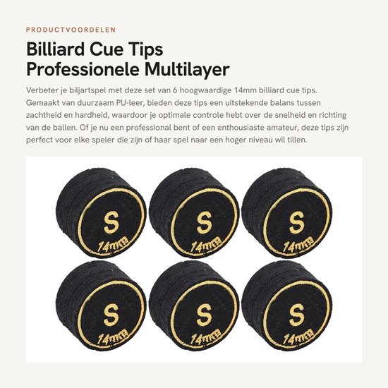 Biljartkeu Professioneel - Biljartkrijt - Pomerans - Biljartkeu Tas - Biljartballen - PU Leer, Slijtvast - Biljarttip — afbeelding 4